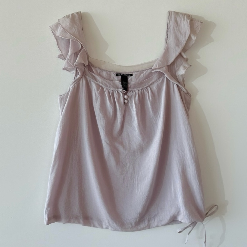 Lucky Brand Silk Blend Ruffle Sleeve Tank Lilac Lavender Boho Blouse Top Women L